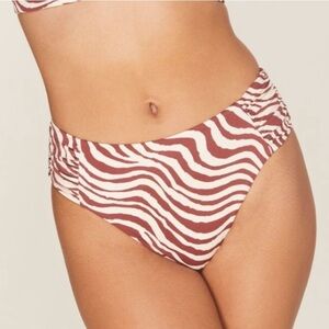 Andie Ruched Side Bikini Bottoms Swimsuit Maroon Stripe Truffle Zebra Print M
